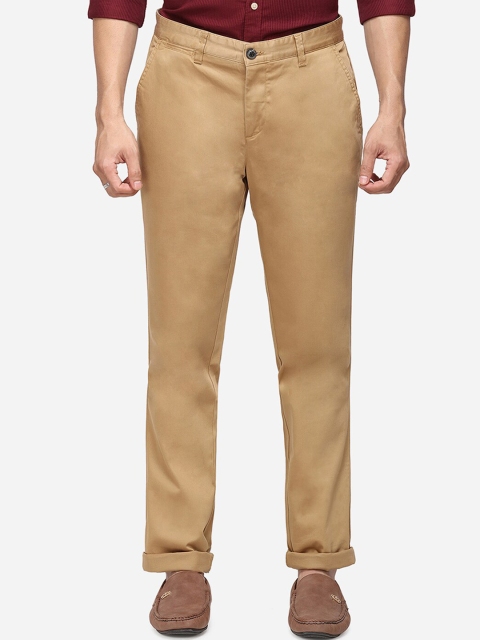 Greenfibre Men Beige Slim Fit Solid Regular Trousers