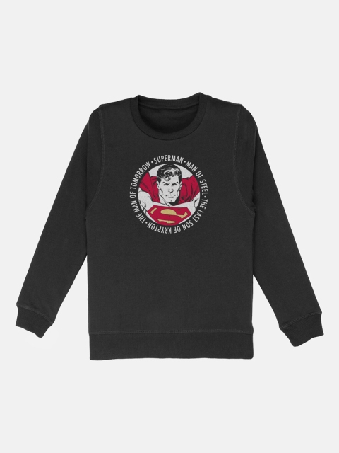 Kids Ville Boys Black Superman Printed Sweatshirt