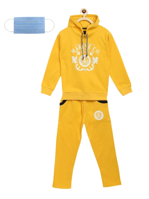 Lil Tomatoes Boys Yellow Solid Tracksuit With Face Mask
