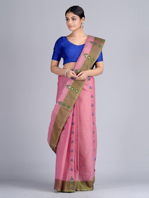 Mitera Pink & Blue Pure Cotton Woven Design Taant Saree