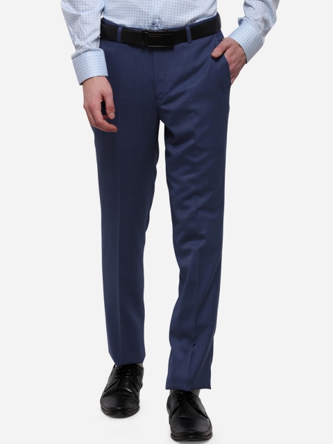 METAL Men Blue Slim Fit Solid Formal Trousers