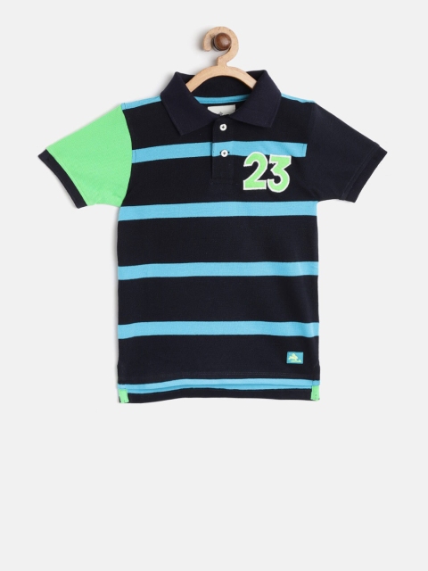 Cherry Crumble Boys Navy Blue Striped Polo Collar T-shirt