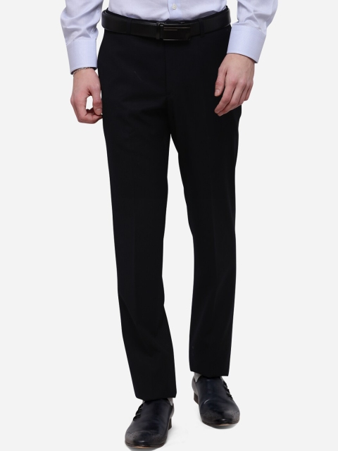METAL Men Navy Blue Slim Fit Solid Formal Trousers