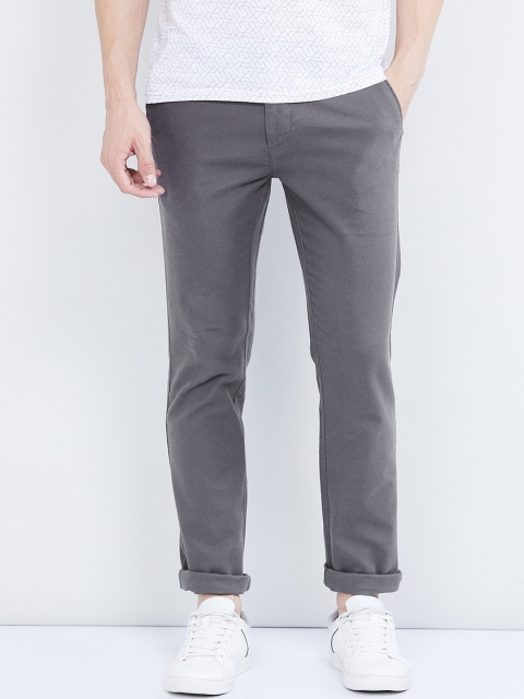 max Men Grey Slim Fit Solid Regular Trousers