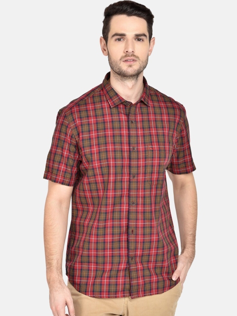 Basics Men Red & Brown Slim Fit Checked Casual Shirt