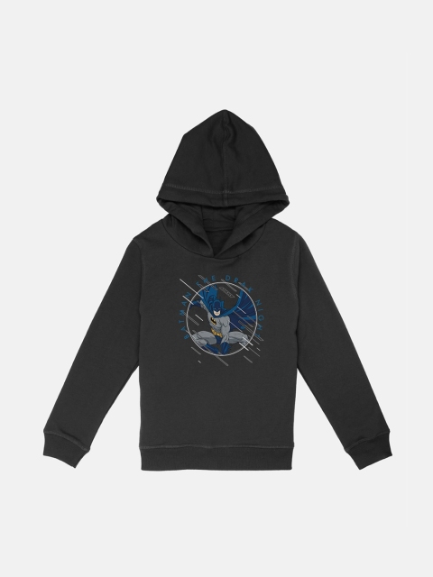 Kids Ville Boys Black & Blue Batman Printed Hooded Sweatshirt