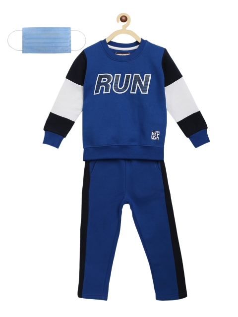 Lil Tomatoes Boys Blue & Black Colourblocked Tracksuit With Face Mask