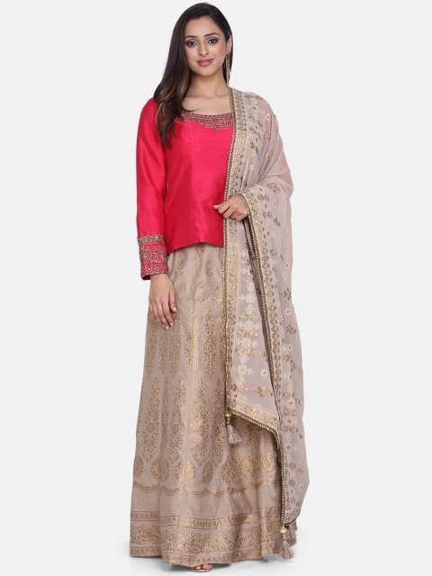 BOMBAY SELECTIONS Beige & Pink Embroidered Ready to Wear Lehenga & Blouse with Dupatta
BOMBAY SELECTIONS Beige & Pink Embroidered Ready to Wear Lehenga & Blouse with Dupatta