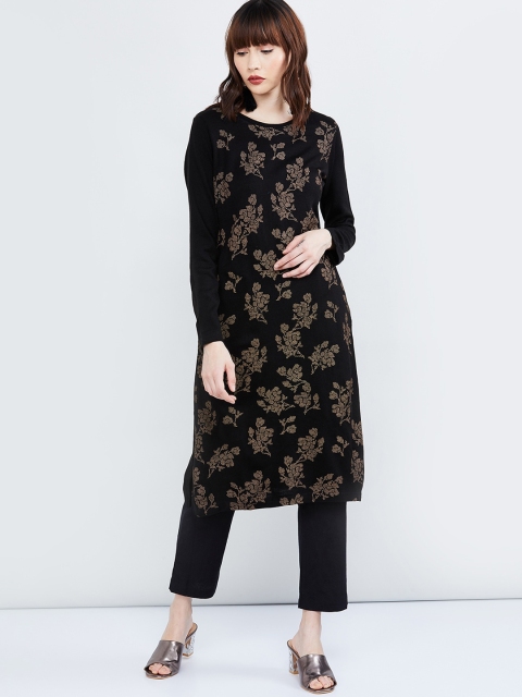 max Women Black Printed Straight Kurta