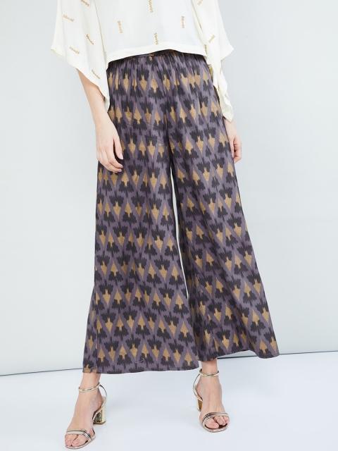 max Women Grey Printed Wide Leg Palazzos
