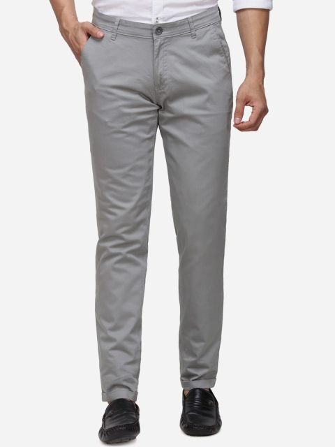 Greenfibre Men Grey Slim Fit Solid Regular Trousers