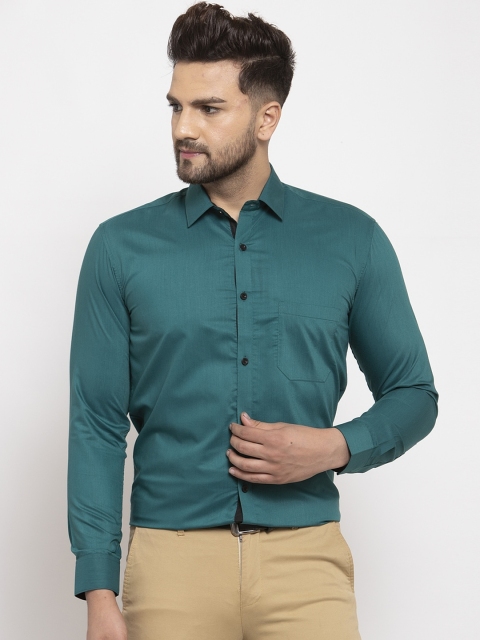 JAINISH Men Teal Green Smart Regular Fit Solid Formal Shirt