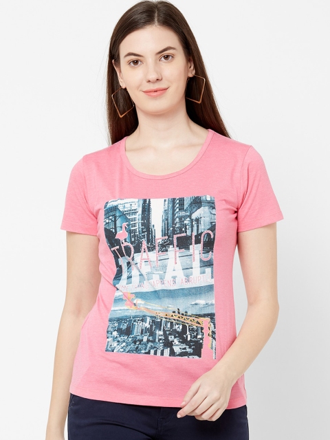 Juliet Women Pink & Blue Printed Pure Cotton Top