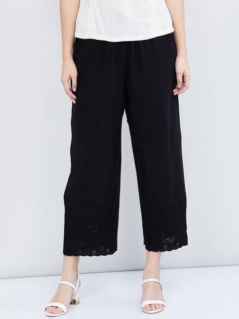 max Women Black Solid Straight Palazzos
