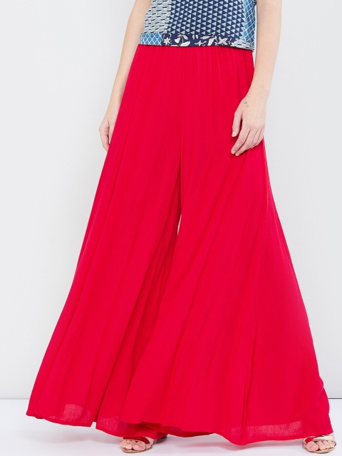 max Women Red Solid Wide Leg Palazzos