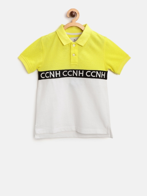 Cherry Crumble Boys Yellow & White Colourblocked Polo Collar T-shirt