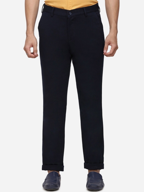 Greenfibre Men Navy Blue Slim Fit Solid Regular Trousers