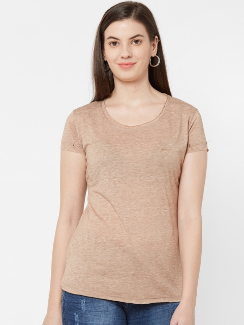 Juliet Women Beige Solid Pure Cotton Top