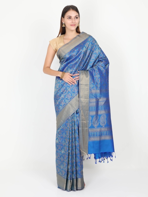 SABOO COLLECTIONS Blue Pure Silk Woven Design Dharmavaram Saree