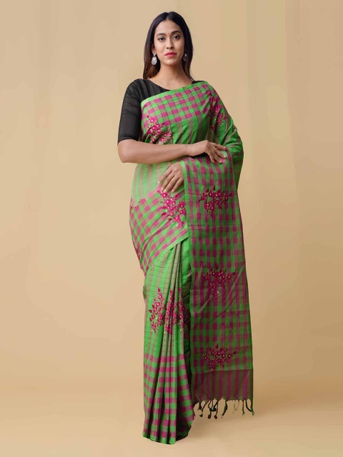 Unnati Silks Green Pure Cotton Woven Design Mangalagiri Saree