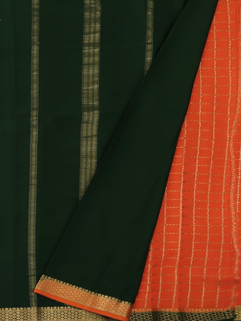 Pothys Orange & Green Pure Silk Striped Mysore Silk Saree