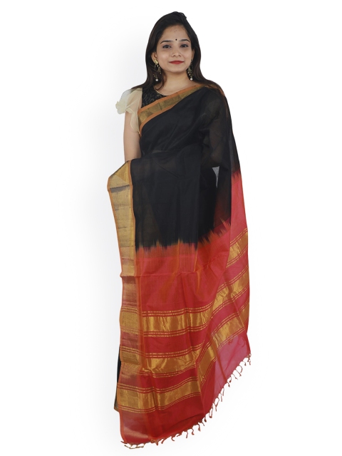 APCO Black & Red Silk Cotton Solid Saree