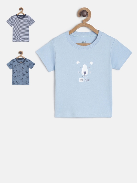 MINI KLUB Boys Pack Of 3 Blue Printed Round Neck Sustainable T-shirt