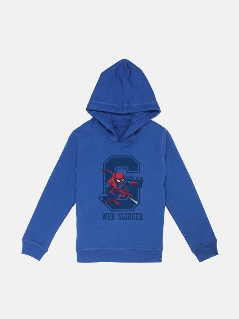 Kids Ville Boys Blue Spiderman Printed Hooded Sweatshirt