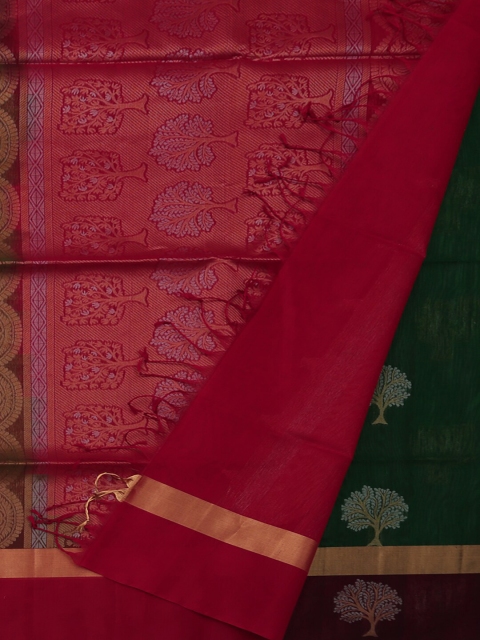 Pothys Green & Pink Silk Cotton Woven Design Saree
