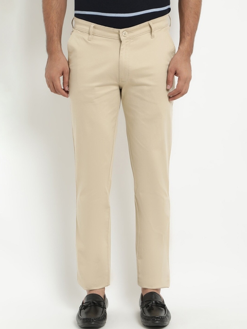 COBB Men Beige Slim Fit Solid Regular Trousers