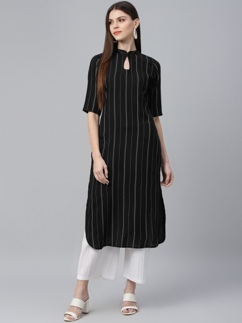 Libas Women Black Striped Pathani Kurta
