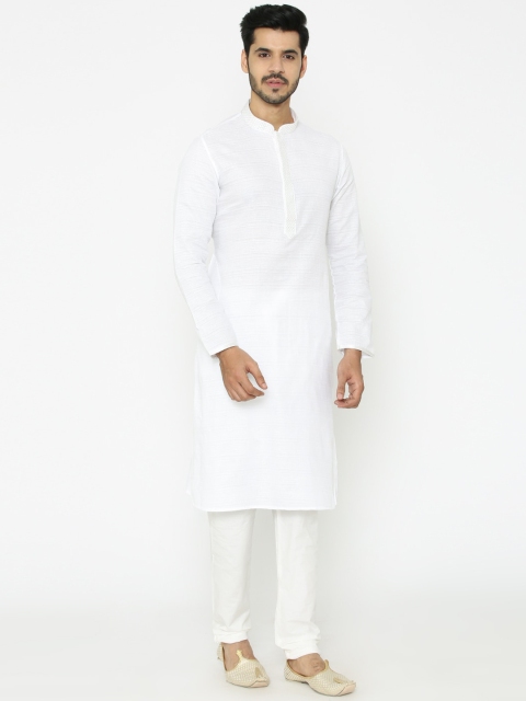 Manyavar Men White Yoke Design Kurta with Pyjamas