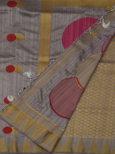 Pothys Grey & Red Art Silk Printed Saree