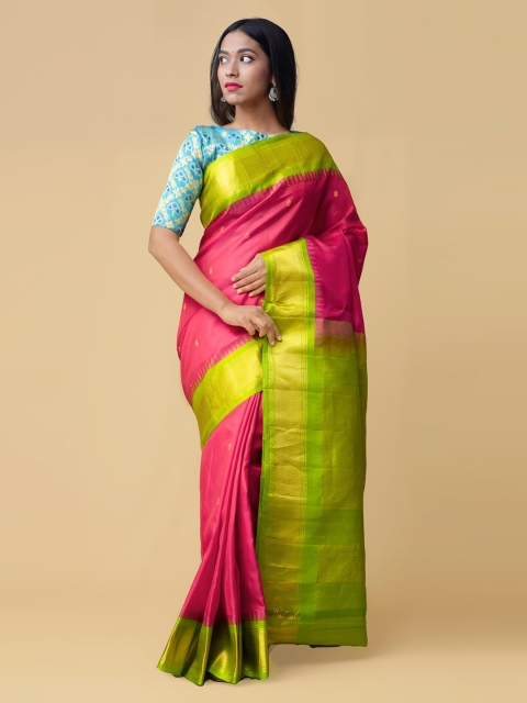 Unnati Silks Pink Woven Design Pure Silk Saree