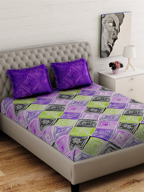 BOMBAY DYEING Purple & Green Geometric 144 TC Cotton 1 Queen Bedsheet with 2 Pillow Covers
BOMBAY DYEING Purple & Green Geometric 144 TC Cotton 1 Queen Bedsheet with 2 Pillow Covers