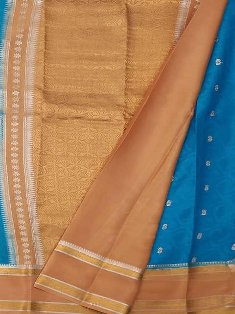Pothys Blue & Beige Pure Silk Woven Design Mysore Silk Saree