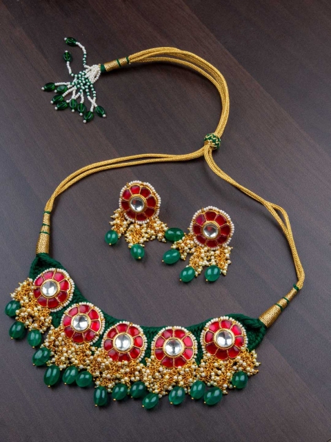 MORKANTH JEWELLERY Red & Green Gold-Plated Handcrafted Kundan-Studded Choker Jewellery Set
MORKANTH JEWELLERY Red & Green Gold-Plated Handcrafted Kundan-Studded Choker Jewellery Set