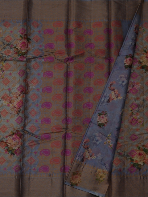 Pothys Lavender & Grey Pure Silk Woven Design Tussar Saree