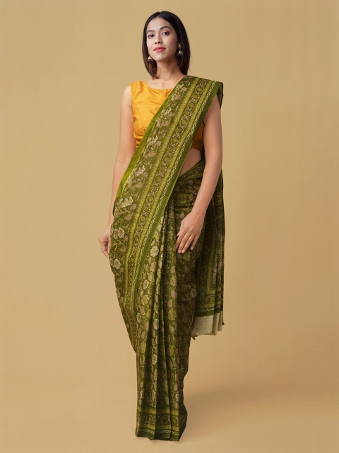 Unnati Silks Green Printed Pure Cotton Saree