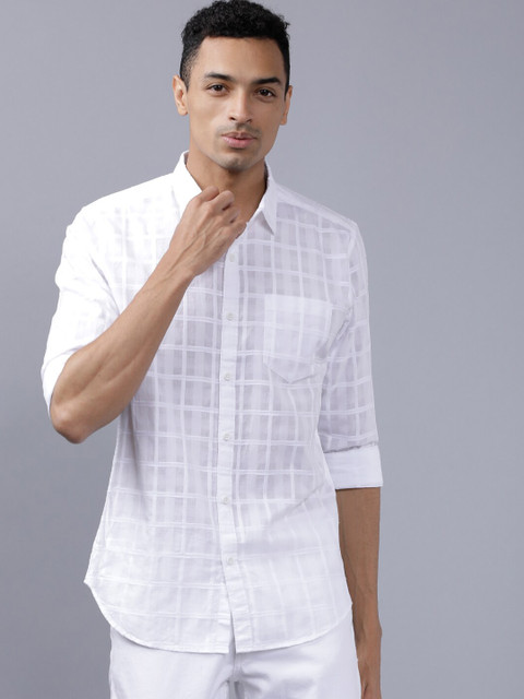HIGHLANDER Men White Slim Fit Checked Casual Shirt 
HIGHLANDER Men White Slim Fit Checked Casual Shirt