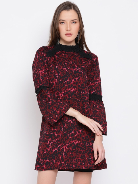 ALL WAYS YOU Women Burgundy Printed A-Line Dress
