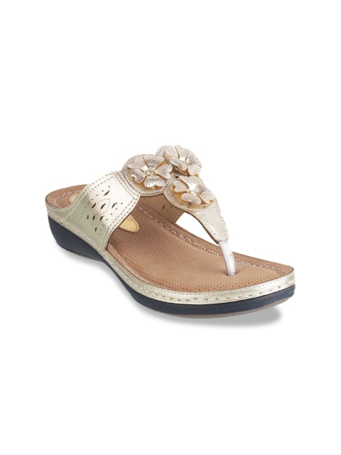 Catwalk Women Gold-Toned Solid T-Strap Flats