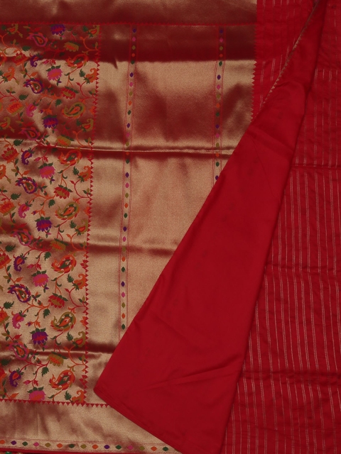 Pothys Red & Gold-Coloured Jute Silk Striped Saree