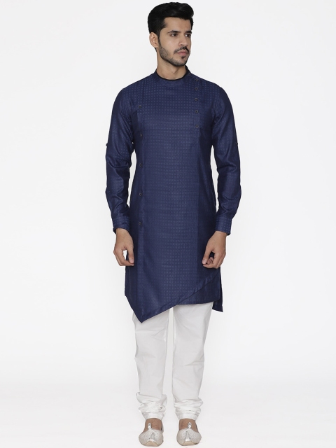Manyavar Men Blue Solid Straight Kurta