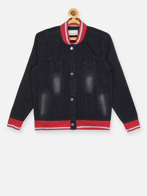 Instafab Boys Charcoal Grey Washed Windcheater Denim Jacket