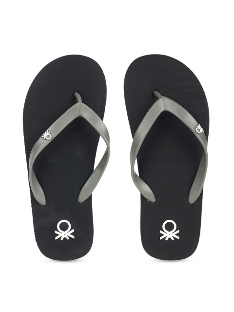 United Colors of Benetton Men Black Printed Thong Flip-Flops