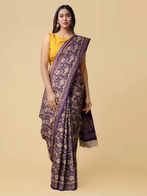 Unnati Silks Purple Printed Pure Cotton Handloom Saree