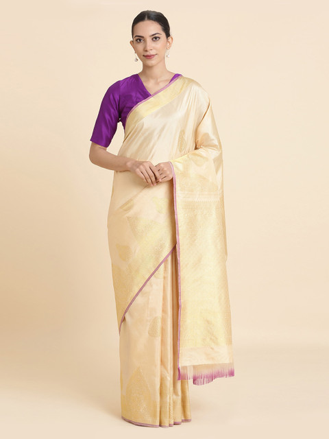 Taneira Cream-Coloured & Gold-Toned Pure Silk Woven Design Kanjeevaram Sustainable Saree
Taneira Cream-Coloured & Gold-Toned Pure Silk Woven Design Kanjeevaram Sustainable Saree