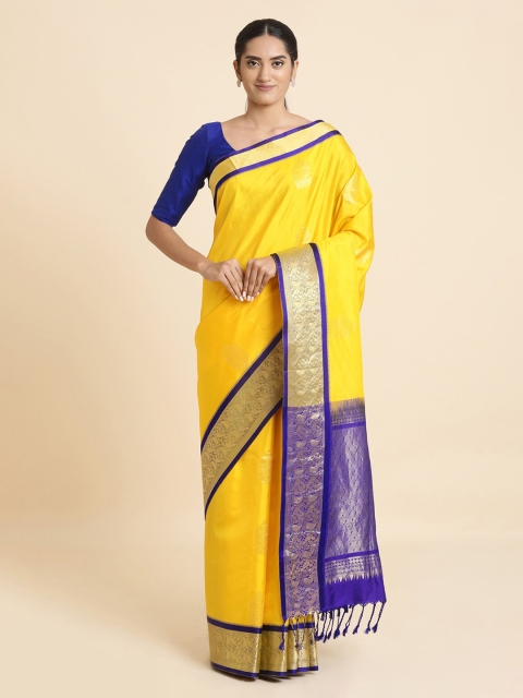 Taneira Yellow & Blue Pure Silk Woven Design Sustainable Saree