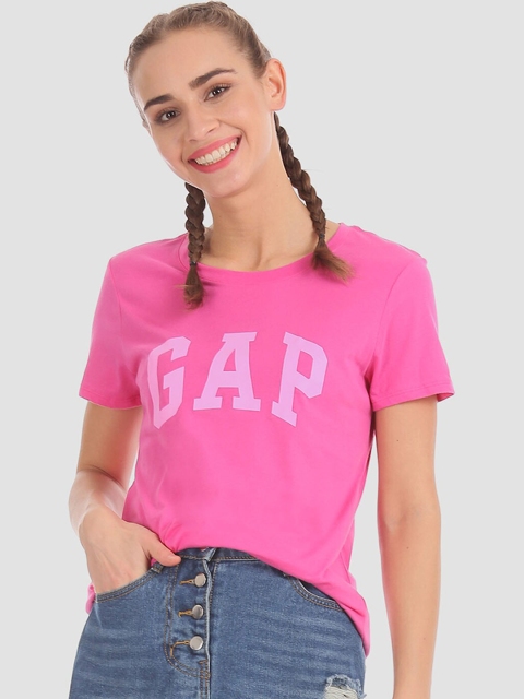 GAP Women Pink Short Sleeve Crew Neck Logo T-Shirt